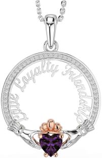 Diamond Alexandrite White Rose Gold Irish "Love, Loyalty, & Friendship" Claddagh Necklace