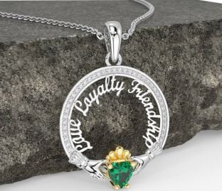 Diamante Esmeralda Branco Amarelo Ouro irlandês Amor, Lealdade e Amizade Claddagh Colar