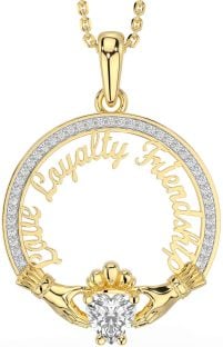 Diamond Gold Irish "Love, Loyalty, & Friendship" Claddagh Necklace