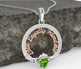 Diamant Peridot Bílý Růže Zlato irština Láska, věrnost a přátelství Claddaghová Náhrdelník