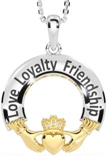 Diamond Gold Silver Irish "Love, Loyalty, & Friendship" Claddagh Necklace