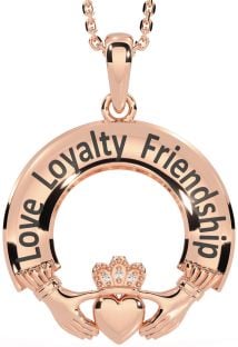 Diamond Rose Gold Irish "Love, Loyalty, & Friendship" Claddagh Necklace