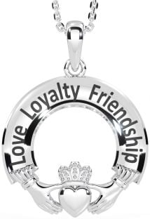 Diamond Silver Irish "Love, Loyalty, & Friendship" Claddagh Necklace