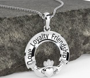 Diamond Silver Irish "Love, Loyalty, & Friendship" Claddagh Necklace