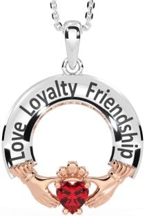 Ruby Rose Gold Silver Irish "Love, Loyalty, & Friendship" Claddagh Necklace