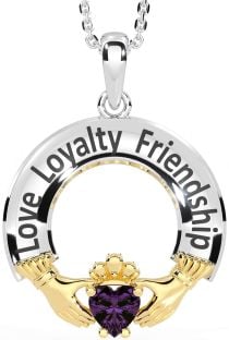 Alexandrite Gold Silver Irish "Love, Loyalty, & Friendship" Claddagh Necklace