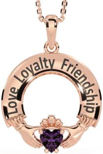 Alexandrite Rose Gold Silver Irish "Love, Loyalty, & Friendship" Claddagh Necklace