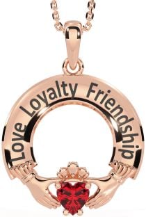 Ruby Rose Gold Silver Irish "Love, Loyalty, & Friendship" Claddagh Necklace