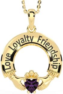 Alexandrite Gold Silver Irish "Love, Loyalty, & Friendship" Claddagh Necklace