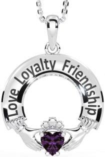 Alexandrite Silver Irish "Love, Loyalty, & Friendship" Claddagh Necklace