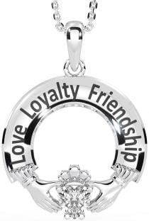Diamond Silver Irish "Love, Loyalty, & Friendship" Claddagh Necklace