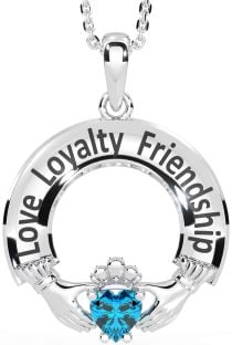 Topaz Silver Irish "Love, Loyalty, & Friendship" Claddagh Necklace