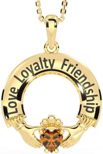 Citrine Gold Irish "Love, Loyalty, & Friendship" Claddagh Necklace