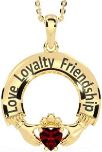 Garnet Gold Irish "Love, Loyalty, & Friendship" Claddagh Necklace