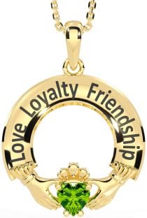 Peridot Gold Irish "Love, Loyalty, & Friendship" Claddagh Necklace