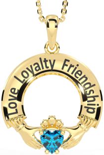 Topaz Gold Irish "Love, Loyalty, & Friendship" Claddagh Necklace