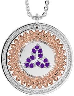 Amethyst Rose Gold Silver Celtic Trinity Knot Necklace