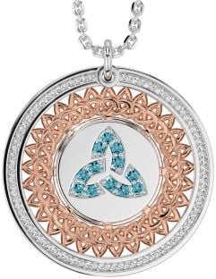 Aquamarine Rose Gold Silver Celtic Trinity Knot Necklace