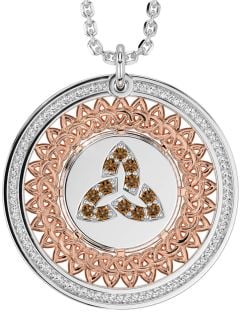 Citrine Rose Gold Silver Celtic Trinity Knot Necklace