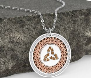 Citrine Rose Gold Silver Celtic Trinity Knot Necklace