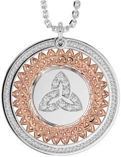 Diamond Rose Gold Silver Celtic Trinity Knot Necklace