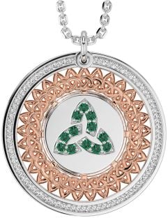 Emerald Rose Gold Silver Celtic Trinity Knot Necklace