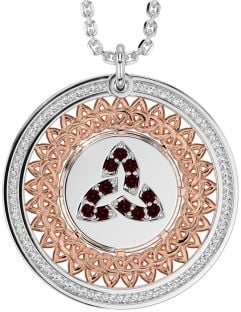 Garnet Rose Gold Silver Celtic Trinity Knot Necklace