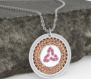 Pink Tourmaline Rose Gold Silver Celtic Trinity Knot Necklace