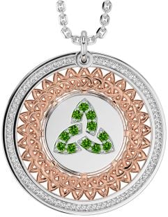 Peridot Rose Gold Silver Celtic Trinity Knot Necklace