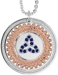 Sapphire Rose Gold Silver Celtic Trinity Knot Necklace