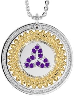 Amethyst Gold Silver Celtic Trinity Knot Necklace