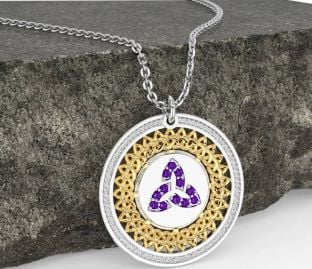 Amethyst Gold Silver Celtic Trinity Knot Necklace