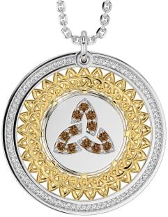 Citrine Gold Silver Celtic Trinity Knot Necklace