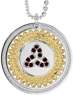 Garnet Gold Silver Celtic Trinity Knot Necklace