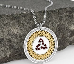 Garnet Gold Silver Celtic Trinity Knot Necklace
