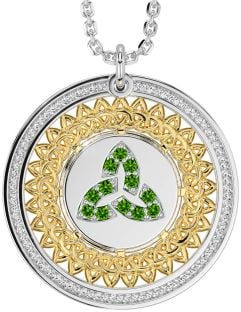 Peridot Gold Silver Celtic Trinity Knot Necklace