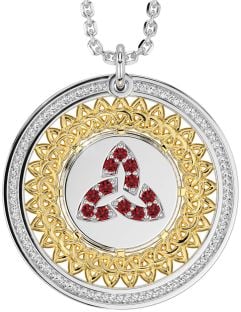 Ruby Gold Silver Celtic Trinity Knot Necklace