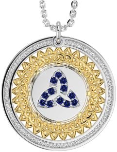 Sapphire Gold Silver Celtic Trinity Knot Necklace