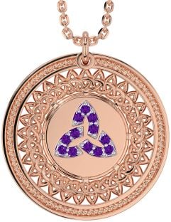 Amethyst Rose Gold Silver Celtic Trinity Knot Necklace