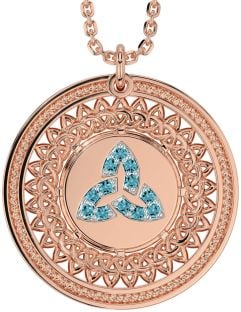 Aquamarine Rose Gold Silver Celtic Trinity Knot Necklace