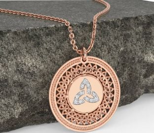 Diamond Rose Gold Silver Celtic Trinity Knot Necklace