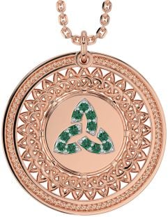 Emerald Rose Gold Silver Celtic Trinity Knot Necklace