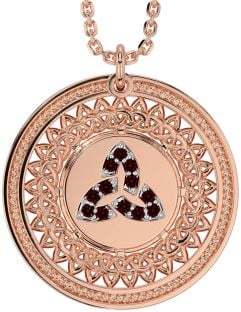 Garnet Rose Gold Silver Celtic Trinity Knot Necklace