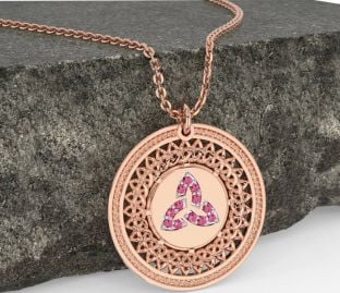 Pink Tourmaline Rose Gold Silver Celtic Trinity Knot Necklace