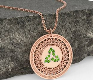 Peridot Rosa Guld Sølv Keltisk Treenighed Knude Halskæde