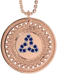 Sapphire Rose Gold Silver Celtic Trinity Knot Necklace