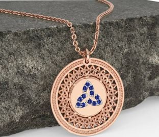 Sapphire Rose Gold Silver Celtic Trinity Knot Necklace