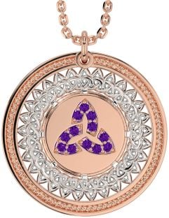 Amethyst Rose Gold Silver Celtic Trinity Knot Necklace