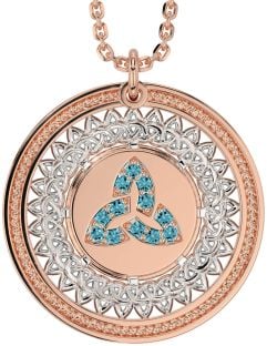 Aquamarine Rose Gold Silver Celtic Trinity Knot Necklace