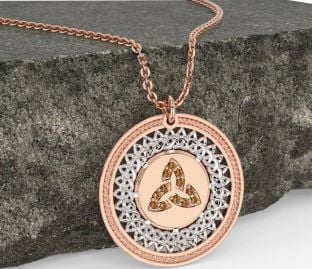 Citrine Rose Gold Silver Celtic Trinity Knot Necklace